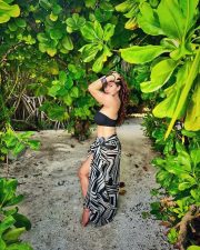 Tropical Beauty Shivaleeka Oberoi in a Black Bikini Top with a Black and White Zebra Printed Sarong Photos 01