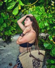 Tropical Beauty Shivaleeka Oberoi in a Black Bikini Top with a Black and White Zebra Printed Sarong Photos 02