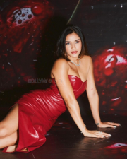 Fenty Beauty Actress Meghna Kaur in a Red Leather Corset Dress Photos 05