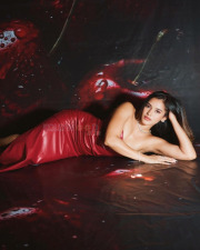 Fenty Beauty Actress Meghna Kaur in a Red Leather Corset Dress Photos 08