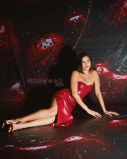 Fenty Beauty Actress Meghna Kaur in a Red Leather Corset Dress Photos 09