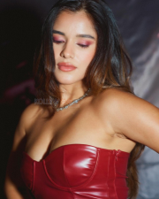 Fenty Beauty Actress Meghna Kaur in a Red Leather Corset Dress Photos 10