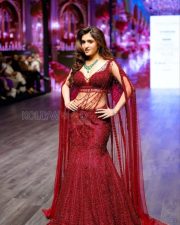 Dazzling Actress Nidhi Shah in a Red Embellished Lehenga with Cape Sleeves Photos 04