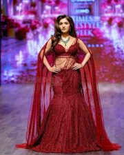 Dazzling Actress Nidhi Shah in a Red Embellished Lehenga with Cape Sleeves Photos 05