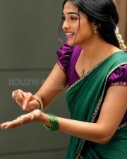 Charming Actress Mamitha Baiju in a Green Saree Photos 03