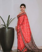 Glam Mamitha Baiju in a Red Bandhani Saree with White Blouse Pictures 03