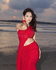 Glamorous Varsha Rekhate in a Red Saree with an Embellished Sleeveless Blouse Photos 04