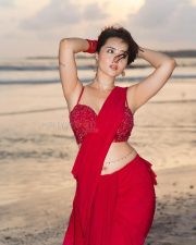 Glamorous Varsha Rekhate in a Red Saree with an Embellished Sleeveless Blouse Photos 08