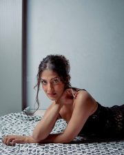 Actress Miloni Jhonsa in a Black Lace Full Length Bodycon Dress with Spaghetti Strap Photos 04