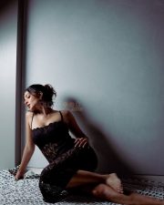 Actress Miloni Jhonsa in a Black Lace Full Length Bodycon Dress with Spaghetti Strap Photos 06