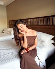 Enchanting Miloni Jhonsa in a Brown One Shoulder Crop Top with Matching Ruched Maxi Skirt Pictures 01