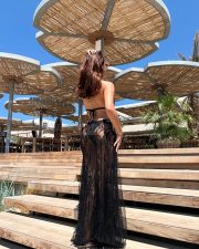 Hot Radhika Chandhok in a Black Floral Two Piece Swimsuit Photos 01