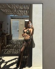 Hot Radhika Chandhok in a Black Floral Two Piece Swimsuit Photos 02