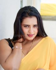 Kannada Beauty Chaitra Ram in a Yellow Saree and Black Sleeveless Blouse Pictures 01