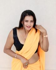 Kannada Beauty Chaitra Ram in a Yellow Saree and Black Sleeveless Blouse Pictures 02