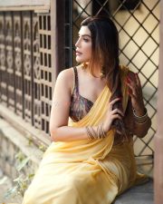 Attractive Mrinmai Kolwalkar in a Yellow Saree with a Sleeveless Blouse Photos 02