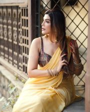 Attractive Mrinmai Kolwalkar in a Yellow Saree with a Sleeveless Blouse Photos 02