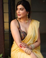 Attractive Mrinmai Kolwalkar in a Yellow Saree with a Sleeveless Blouse Photos 05