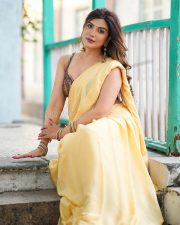 Attractive Mrinmai Kolwalkar in a Yellow Saree with a Sleeveless Blouse Photos 07