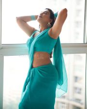 Attractive Mrinmai Kolwalkar in an Aqua Blue Saree with a Sleeveless Blouse Photos 02