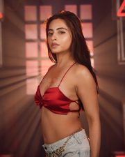 Fashionable Niyati Fatnani in a Red Satin Crop Top with High Waisted Denim Jeans Photos 01