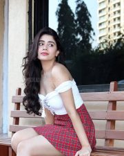 Hot Aarti Chhikara in a White Off Shoulder Lace Up Crop Top with a Red Green and White Mini Skirt Photos 03