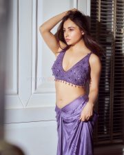 Indian Television Actress Niyati Fatnani Navel in a Purple Saree with an Embroidered Blouse Pictures 07