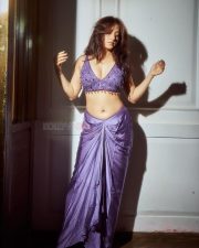 Indian Television Actress Niyati Fatnani Navel in a Purple Saree with an Embroidered Blouse Pictures 08