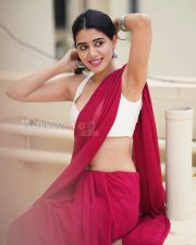 Radiant Actress Aarti Chikara in a Crimson saree and white halter blouse Photos 03 Radiant Actress Aarti Chikara in a Crimson saree and white halter blouse Photos 03