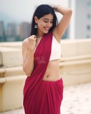 Radiant Actress Aarti Chikara in a Crimson saree and white halter blouse Photos 05 Radiant Actress Aarti Chikara in a Crimson saree and white halter blouse Photos 05