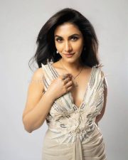 Sexy Rukmini Maitra in a Beige Sleeveless V Neck Gown Photos 01