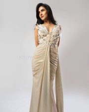 Sexy Rukmini Maitra in a Beige Sleeveless V Neck Gown Photos 07