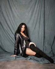 Sexy Soundarya Sharma in a Black Monokini Photos 02