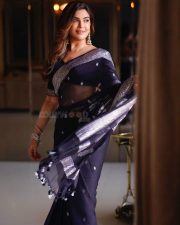 Sophisticated Actress Mrinmai Kolwalkar in a Navy Embroidered Saree Photos 02