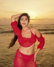 Temptation Island Beauty Ruma Sharma in a Red Sheer Long Sleeved Crop Top and Mini Skirt over a Bikini Photos 01