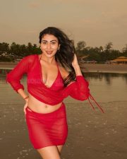 Temptation Island Beauty Ruma Sharma in a Red Sheer Long Sleeved Crop Top and Mini Skirt over a Bikini Photos 08