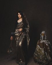 Attractive Sara Arjun in a Bronze Toned Velvet Saree with a Black Velvet Blouse Pictures 03