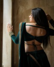 Enchanting Actress Delna Davis in a Dark Green Velvet Saree Photos 04