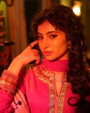 The Perfect Girl Actress Sara Arjun in a Rani Pink Hand Embroidered Sharara Set Photos 02