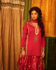 The Perfect Girl Actress Sara Arjun in a Rani Pink Hand Embroidered Sharara Set Photos 04
