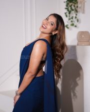 Seductive Tanya Chaudhari in a Royal Blue Saree with a Black Floral Lace Bralette Pictures 03