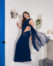 Seductive Tanya Chaudhari in a Royal Blue Saree with a Black Floral Lace Bralette Pictures 05