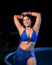 Stunning Tanya Chaudhari in a Two Piece Bright Blue Bikini Halter Neck Top with a Deep Cleavage and High Cut Bikini Bottom and a Sarong Photos 01
