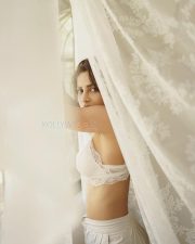 Desirable Ayra Krishna in a White Floral Lace Bralette and Sheer White Lace Shirt with a High Waisted Linen Trousers Photos 06