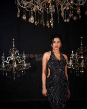 Breathtaking Actress Vishnu Priya Bhimeneni in a Black Rhinestone Halter Gown Photos 04