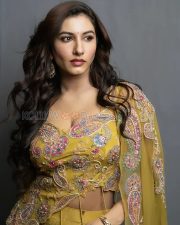 Vibrant Actress Vishnupriya in a Mustard Embroidered Lehenga Blouse Photos 02