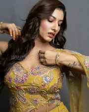 Vibrant Actress Vishnupriya in a Mustard Embroidered Lehenga Blouse Photos 04