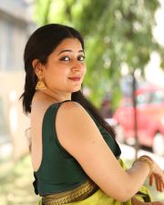 Actress Kanduri Sri Ranga Sudha in a Traditional Lime Green Silk Saree with a Sleeveless Blouse Photos 07
