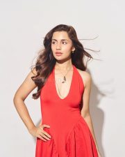 Akshardham Operation Vajra Shakti Actress Anushkaa Luhar in a Red Halter Neck Dress with Deep Cleavage Neckline Photos 08