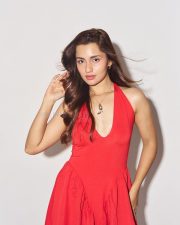 Akshardham Operation Vajra Shakti Actress Anushkaa Luhar in a Red Halter Neck Dress with Deep Cleavage Neckline Photos 10